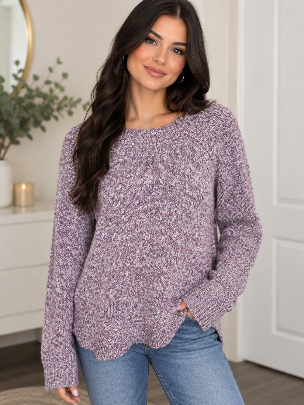 LOFT Womens Lavender Marled Crewneck Sweater